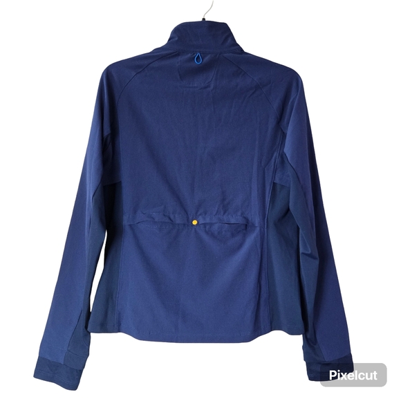 Brooks Fusion Hybrid Jacket Navy Blue Bolt Packable Built-In Mesh Backpack - Picture 6 of 16